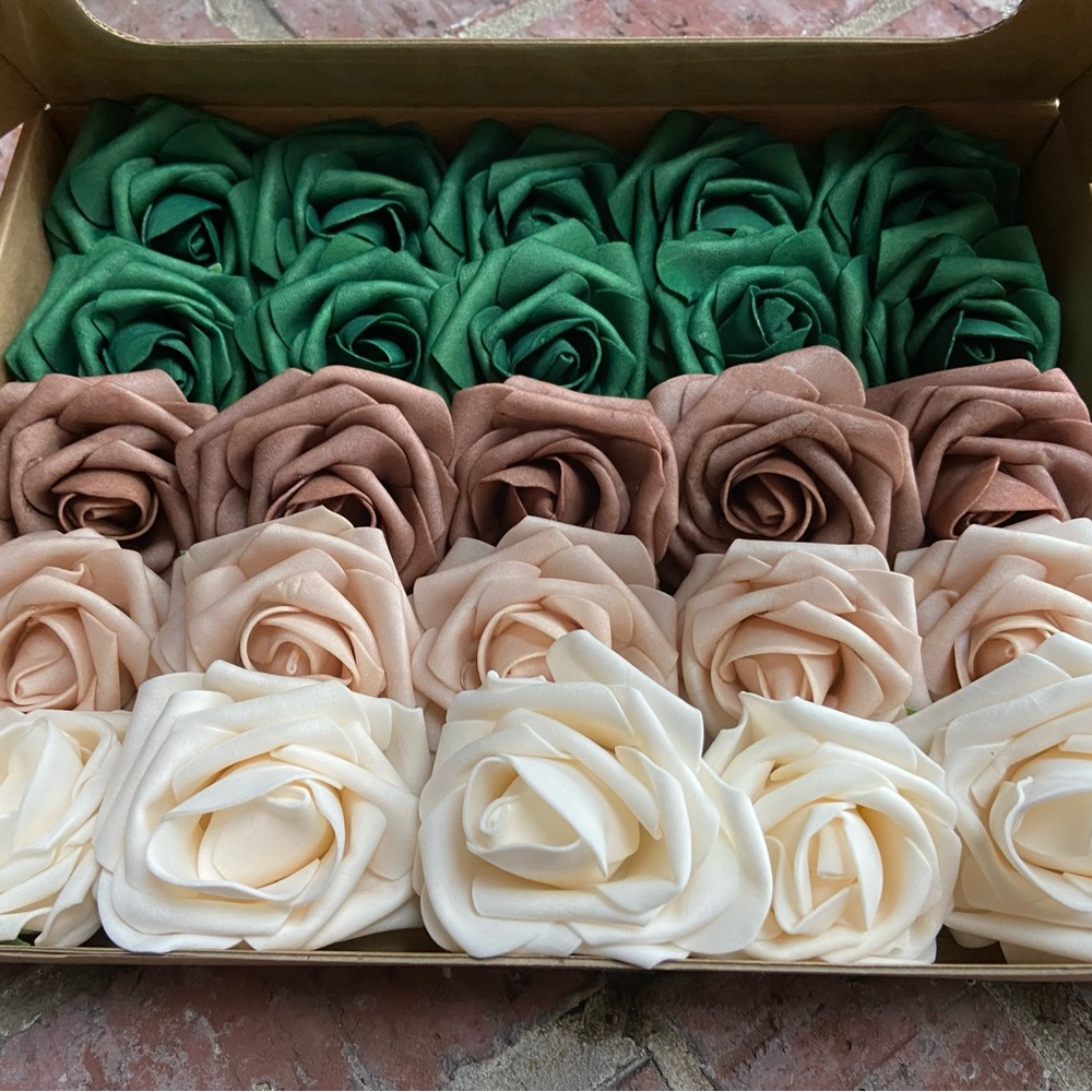 25 count Emerald Green Warm Taupe Champagne Nude Roses Flowers Enchanted Forest